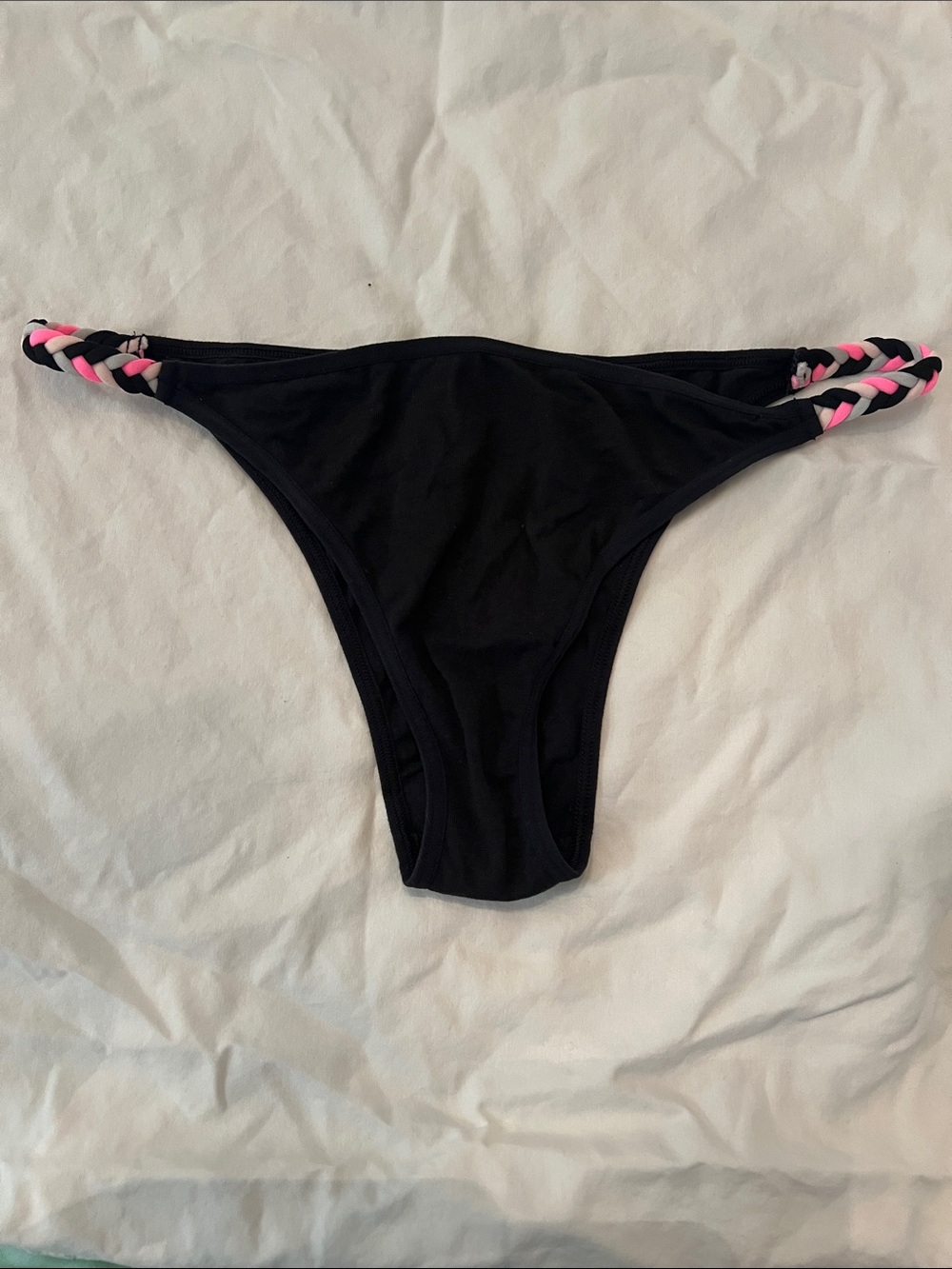NWT ' Black Bikini Bottom with Pink Accent Braided Sides